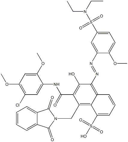 3-[(5-Chloro-2,4-dimethoxyphenyl)aminocarbonyl]-1-[5-[(diethylamino)sulfonyl]-2-methoxyphenylazo]-2-hydroxy-4-(phthalimidylmethyl)naphthalene-5-sulfonic acid 结构式