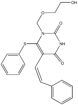 1-(2-Hydroxyethoxymethyl)-6-phenylthio-5-[(Z)-2-phenylethenyl]uracil 结构式