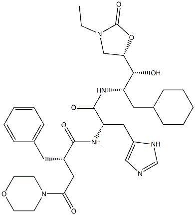 (2S)-N-[(1S,2R)-1-Cyclohexylmethyl-2-[(5S)-3-ethyl-2-oxo-5-oxazolidinyl]-2-hydroxyethyl]-3-(1H-imidazol-5-yl)-2-[[(2S)-2-[morpholinocarbonylmethyl]-3-phenylpropanoyl]amino]propionamide 结构式