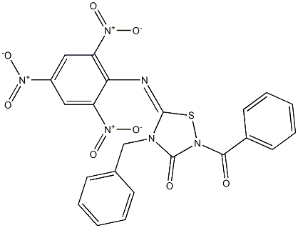 2-Benzoyl-4-benzyl-5-(2,4,6-trinitrophenylimino)-4,5-dihydro-1,2,4-thiadiazol-3(2H)-one 结构式