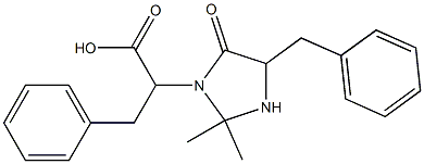 2-(2,2-Dimethyl-4-oxo-5-benzylimidazolidin-3-yl)-3-phenylpropanoic acid 结构式