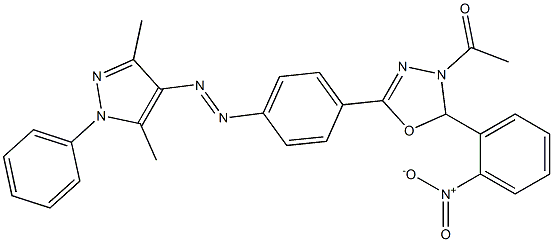 4-Acetyl-5-(2-nitrophenyl)-4,5-dihydro-2-[4-[(3,5-dimethyl-1-phenyl-1H-pyrazol-4-yl)azo]phenyl]-1,3,4-oxadiazole 结构式