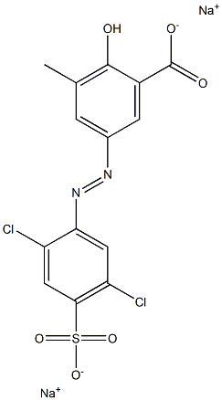 5-[(2,5-Dichloro-4-sulfophenyl)azo]-2-hydroxy-3-methylbenzoic acid disodium salt 结构式