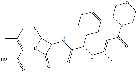 3-Methyl-7-[2-(1-methyl-3-morpholino-3-oxo-1-propenylamino)-2-(1,4-cyclohexadienyl)acetylamino]-8-oxo-5-thia-1-azabicyclo[4.2.0]oct-2-ene-2-carboxylic acid 结构式