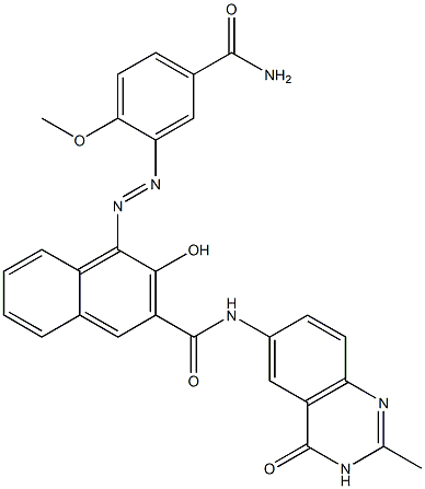 1-[(2-Methoxy-5-carbamoylphenyl)azo]-N-[(2-methyl-3,4-dihydro-4-oxoquinazolin)-6-yl]-2-hydroxynaphthalene-3-carboxamide 结构式