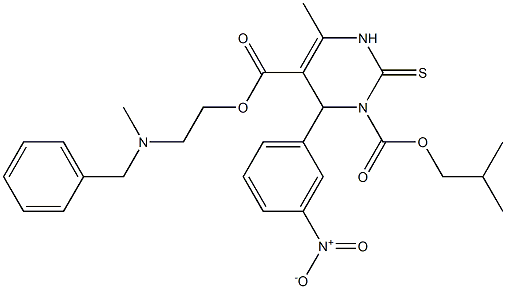1,2,3,4-Tetrahydro-4-(3-nitrophenyl)-6-methyl-2-thioxopyrimidine-3,5-dicarboxylic acid 3-(2-methylpropyl)5-[2-[benzyl(methyl)amino]ethyl] ester 结构式