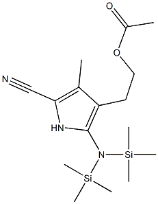 5-[Bis(trimethylsilyl)amino]-4-(2-acetyloxyethyl)-3-methyl-1H-pyrrole-2-carbonitrile 结构式