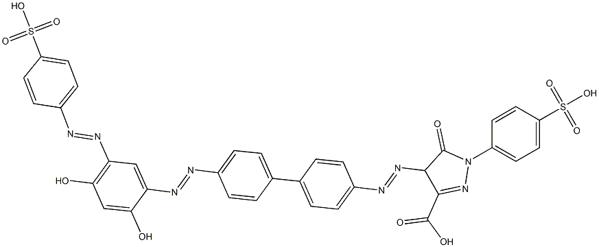 4-[[4'-[[2,4-Dihydroxy-5-[(4-sulfophenyl)azo]phenyl]azo][1,1'-biphenyl]-4-yl]azo]-4,5-dihydro-5-oxo-1-(4-sulfophenyl)-1H-pyrazole-3-carboxylic acid 结构式