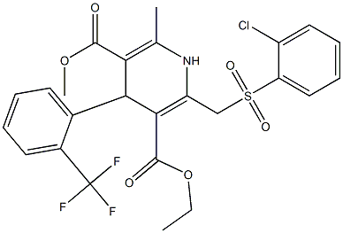 1,4-Dihydro-4-(2-trifluoromethylphenyl)-6-methyl-2-[(2-chlorophenylsulfonyl)methyl]pyridine-3,5-dicarboxylic acid 3-ethyl 5-methyl ester 结构式