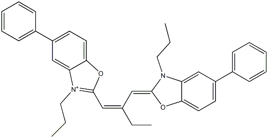 5-Phenyl-2-[2-[(5-phenyl-3-propylbenzoxazol-2(3H)-ylidene)methyl]-1-butenyl]-3-propylbenzoxazol-3-ium 结构式