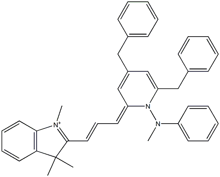 2-[3-[4,6-Dibenzyl-1-[methyl(phenyl)amino]-2(1H)-pyridinyliden]-1-propenyl]-1,3,3-trimethyl-3H-indolium 结构式