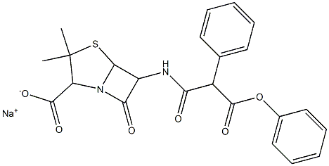 6-[2-Phenoxycarbonyl-2-phenylacetylamino]-3,3-dimethyl-7-oxo-4-thia-1-azabicyclo[3.2.0]heptane-2-carboxylic acid sodium salt 结构式