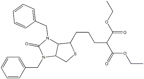 4-(2,4-Dibenzyl-3-oxo-7-thia-2,4-diazabicyclo[3.3.0]octan-6-yl)-1,1-butanedicarboxylic acid diethyl ester 结构式