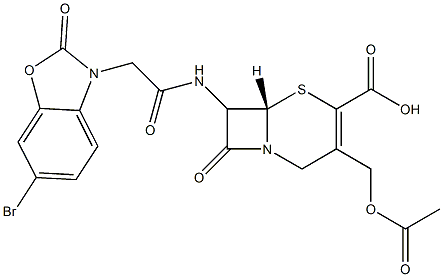 7-[[[(2,3-Dihydro-2-oxo-6-bromobenzoxazol)-3-yl]acetyl]amino]-3-(acetyloxymethyl)cepham-3-ene-4-carboxylic acid 结构式