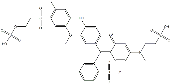 3-[[2-Methoxy-5-methyl-4-[[2-(sulfooxy)ethyl]sulfonyl]phenyl]amino]-6-[methyl(2-sulfoethyl)amino]-9-(2-sulfonatophenyl)xanthylium 结构式