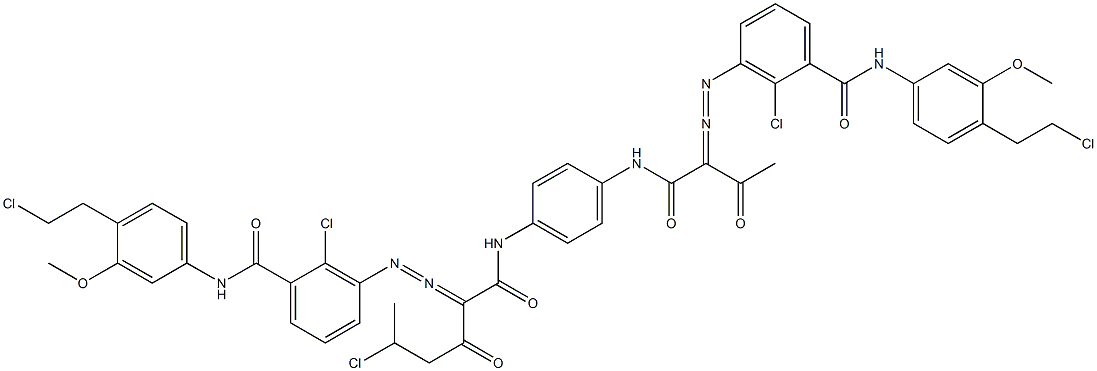 3,3'-[2-(1-Chloroethyl)-1,4-phenylenebis[iminocarbonyl(acetylmethylene)azo]]bis[N-[4-(2-chloroethyl)-3-methoxyphenyl]-2-chlorobenzamide] 结构式
