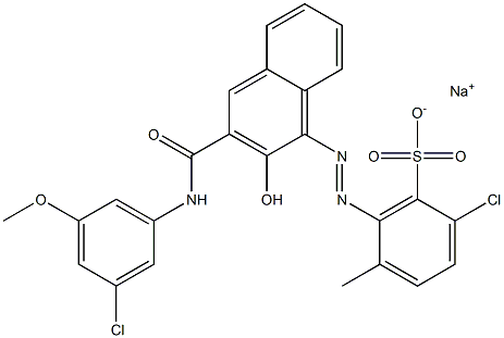 2-Chloro-5-methyl-6-[[3-[[(3-chloro-5-methoxyphenyl)amino]carbonyl]-2-hydroxy-1-naphtyl]azo]benzenesulfonic acid sodium salt 结构式