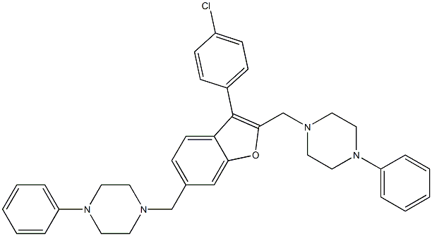 3-(p-Chlorophenyl)-2,6-bis[(4-phenyl-1-piperazinyl)methyl]benzofuran 结构式