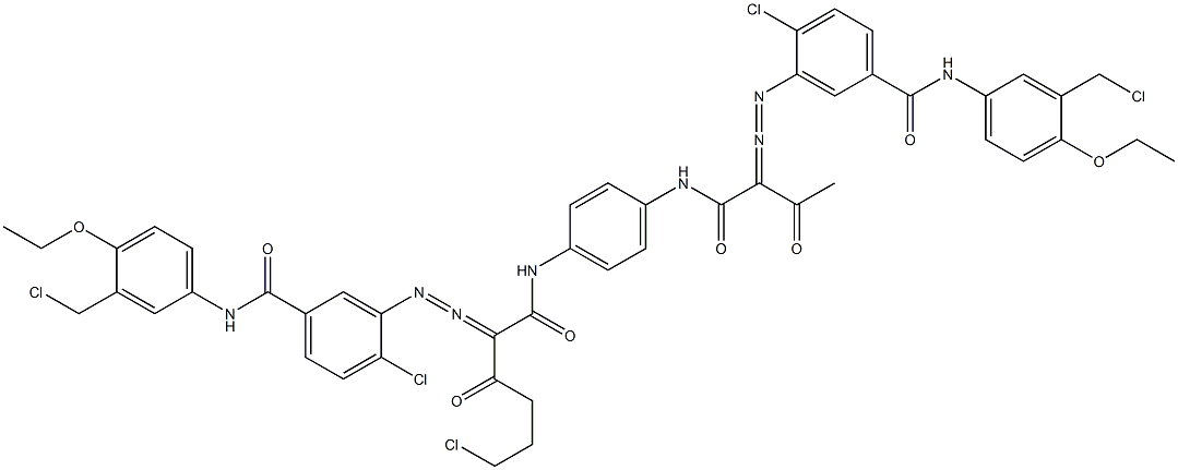 3,3'-[2-(2-Chloroethyl)-1,4-phenylenebis[iminocarbonyl(acetylmethylene)azo]]bis[N-[3-(chloromethyl)-4-ethoxyphenyl]-4-chlorobenzamide] 结构式