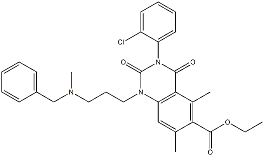 1,2,3,4-Tetrahydro-3-(2-chlorophenyl)-1-[3-(benzylmethylamino)propyl]-5,7-dimethyl-2,4-dioxoquinazoline-6-carboxylic acid ethyl ester 结构式