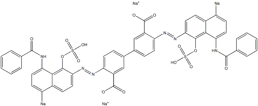 4,4'-Bis[(1-hydroxy-8-benzoylamino-5-sodiosulfo-2-naphthalenyl)azo]-1,1'-biphenyl-3,3'-dicarboxylic acid disodium salt 结构式