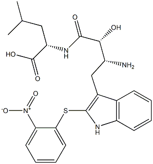 N-[(2R,3R)-3-Amino-2-hydroxy-4-[2-[(2-nitrophenyl)thio]-1H-indol-3-yl]butyryl]-L-leucine 结构式