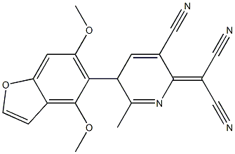 4,6-Dimethoxy-5-[[2-methyl-5-cyano-3,6-dihydro-6-(dicyanomethylene)pyridin]-3-yl]benzofuran 结构式