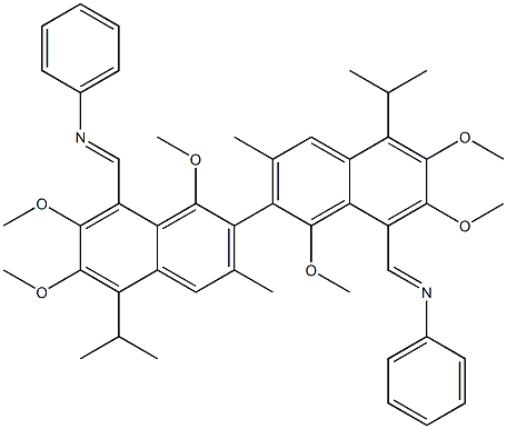 1,1',6,6',7,7'-Hexamethoxy-3,3'-dimethyl-5,5'-diisopropyl-8,8'-bis[(phenylimino)methyl]-2,2'-binaphthalene 结构式