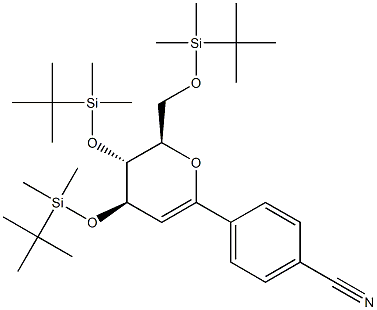 (4R,5R,6R)-5,6-Dihydro-2-(4-cyanophenyl)-4,5-bis(tert-butyldimethylsilyloxy)-6-(tert-butyldimethylsilyloxymethyl)-4H-pyran 结构式