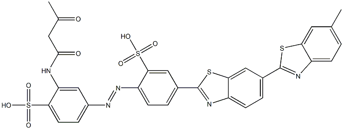 2-[(1,3-Dioxobutyl)amino]-4-[[4-(6-methyl[2,6'-bibenzothiazol]-2'-yl)-2-sulfophenyl]azo]benzenesulfonic acid 结构式