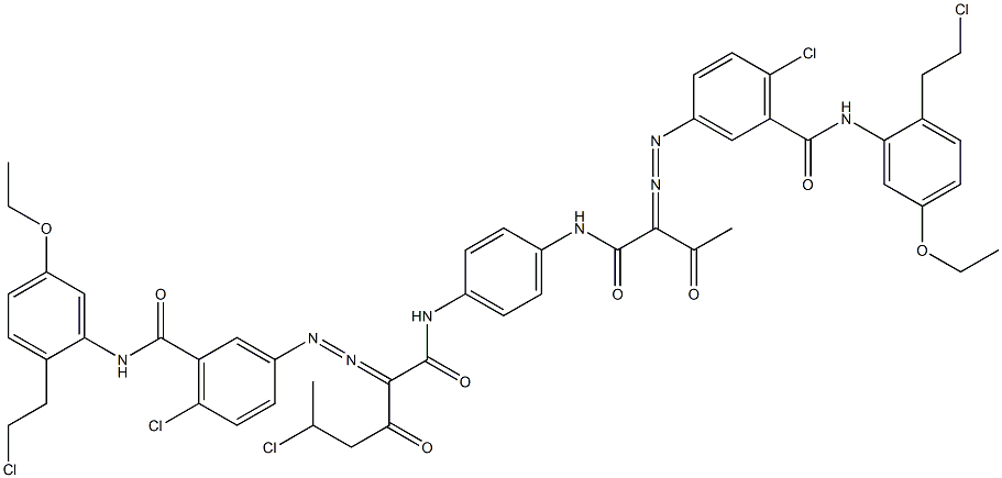 3,3'-[2-(1-Chloroethyl)-1,4-phenylenebis[iminocarbonyl(acetylmethylene)azo]]bis[N-[2-(2-chloroethyl)-5-ethoxyphenyl]-6-chlorobenzamide] 结构式