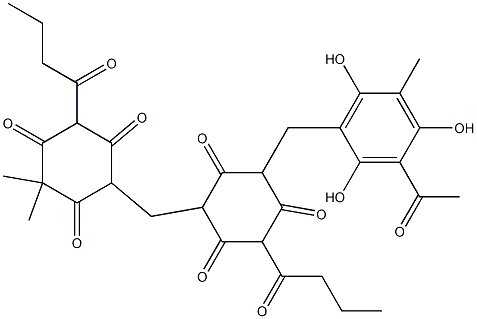 2-[(2,4,6-Trihydroxy-3-acetyl-5-methylphenyl)methyl]-4-(1-oxobutyl)-6-[2,4,6-trioxo-3-(1-oxobutyl)-5,5-dimethylcyclohexylmethyl]cyclohexane-1,3,5-trione 结构式