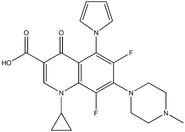 1-Cyclopropyl-6,8-difluoro-1,4-dihydro-5-(1H-pyrrol-1-yl)-7-(4-methyl-1-piperazinyl)-4-oxoquinoline-3-carboxylic acid 结构式