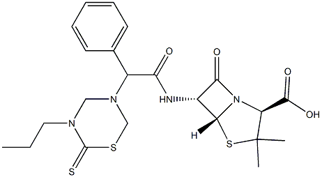 6-[2-Phenyl-2-[(3-propyl-2-thioxo-3,4,5,6-tetrahydro-2H-1,3,5-thiadiazin)-5-yl]acetylamino]penicillanic acid 结构式