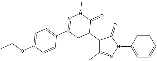 4,5-Dihydro-6-(4-ethoxyphenyl)-4-[(4,5-dihydro-5-oxo-3-methyl-1-phenyl-1H-pyrazol)-4-yl]-2-methylpyridazin-3(2H)-one 结构式