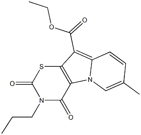 3,4-Dihydro-2,4-dioxo-3-propyl-7-methyl-2H-1,3-thiazino[6,5-b]indolizine-10-carboxylic acid ethyl ester 结构式