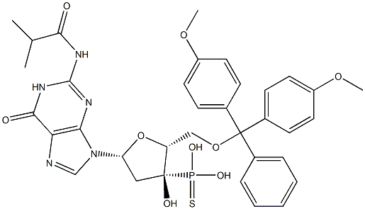 5'-O-(4,4'-Dimethoxytrityl)-N-isobutyryl-2'-deoxyguanosine 3'-thiophosphonic acid 结构式