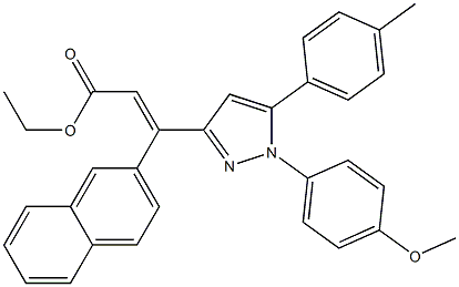 (E)-3-(2-Naphtyl)-3-[[1-(4-methoxyphenyl)-5-(4-methylphenyl)-1H-pyrazol]-3-yl]propenoic acid ethyl ester 结构式