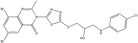 6,8-Dibromo-2-methyl-3-[5-[[3-(4-chloroanilino)-2-hydroxypropyl]thio]-1,3,4-thiadiazol-2-yl]quinazolin-4(3H)-one 结构式