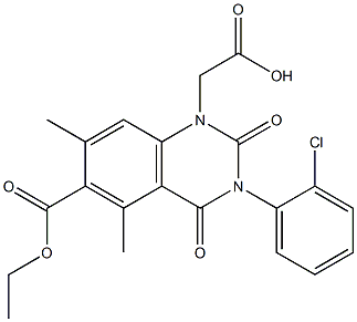 [1,2,3,4-Tetrahydro-3-(2-chlorophenyl)-5,7-dimethyl-2,4-dioxo-6-ethoxycarbonylquinazoline]-1-acetic acid 结构式