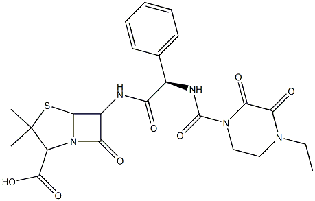 (-)-6-[[(R)-(4-Ethyl-2,3-dioxo-1-piperazinylcarbonylamino)phenylacetyl]amino]-3,3-dimethyl-7-oxo-4-thia-1-azabicyclo[3.2.0]heptane-2-carboxylic acid 结构式