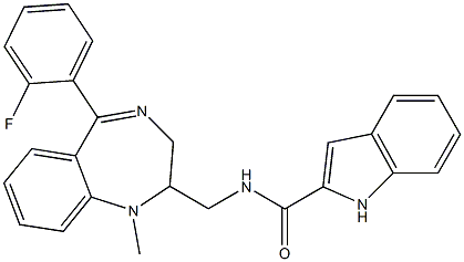 N-[[5-(2-Fluorophenyl)-2,3-dihydro-1-methyl-1H-1,4-benzodiazepin]-2-ylmethyl]-1H-indole-2-carboxamide 结构式