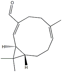 (1E,5E,9S,10S)-5,11,11-Trimethyl-9,10-methanocyclodeca-1,5-diene-2-carbaldehyde 结构式