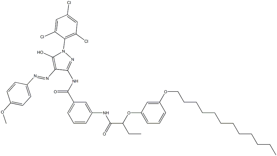 1-(2,4,6-Trichlorophenyl)-3-[3-[2-(3-dodecyloxyphenoxy)butanoylamino]benzoylamino]-4-(p-methoxyphenylazo)-1H-pyrazol-5-ol 结构式