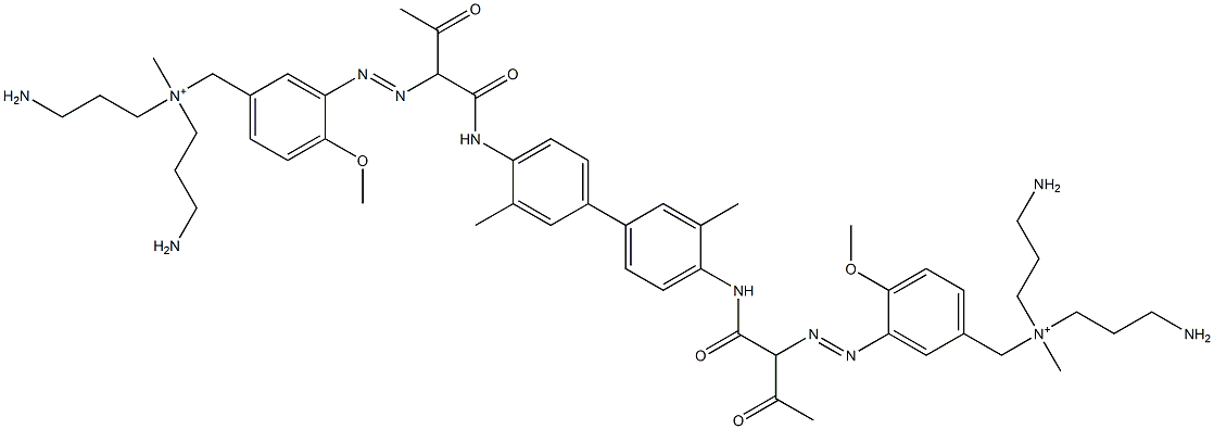 3,3'-[(3,3'-Dimethyl[1,1'-biphenyl]-4,4'-diyl)bis[imino(1-acetyl-2-oxo-2,1-ethanediyl)azo]]bis[N,N-bis(3-aminopropyl)-4-methoxy-N-methylbenzenemethanaminium] 结构式