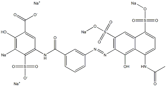 2-Hydroxy-3-sodiosulfo-5-[3-[[8-acetylamino-1-hydroxy-3,5-bis(sodiosulfo)-2-naphthalenyl]azo]benzoylamino]benzoic acid sodium salt 结构式