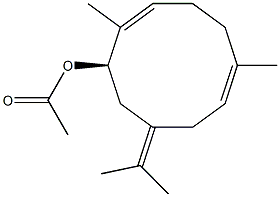 (1R,2E,6E)-2,6-Dimethyl-9-(1-methylethylidene)-2,6-cyclodecadien-1-ol acetate 结构式