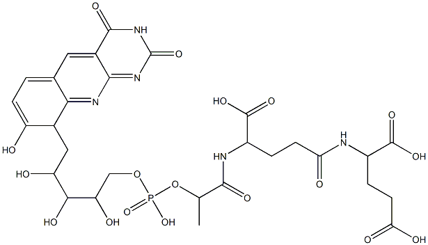 2-[[4-[[2-[[[[5-[(2,3,4,9-Tetrahydro-8-hydroxy-2,4-dioxopyrimido[4,5-b]quinolin)-9-yl]-2,3,4-trihydroxypentyl]oxy]hydroxyphosphinyl]oxy]-1-oxopropyl]amino]-4-carboxy-1-oxobutyl]amino]pentanedioic acid 结构式