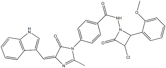 4-[[4,5-Dihydro-4-[(1H-indol-3-yl)methylene]-2-methyl-5-oxo-1H-imidazol]-1-yl]-N-[3-chloro-4-oxo-2-(2-methoxyphenyl)azetidin-1-yl]benzamide 结构式