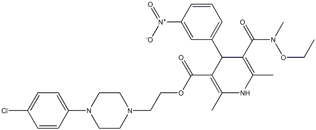 2,6-Dimethyl-4-(3-nitrophenyl)-5-[[methyl(ethoxy)amino]carbonyl]-1,4-dihydropyridine-3-carboxylic acid 2-[4-(4-chlorophenyl)piperazin-1-yl]ethyl ester 结构式